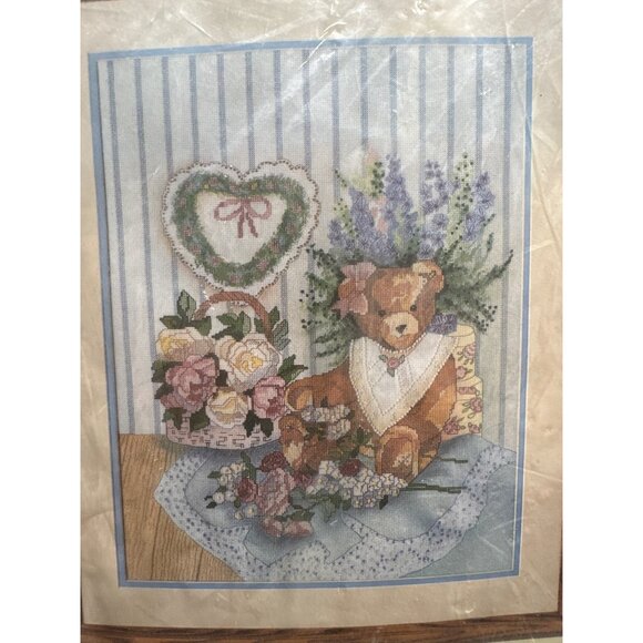 Teddy And Flowers Counted Cross Stitch Kit Charming Craft Project Country Cottag - Picture 4 of 6